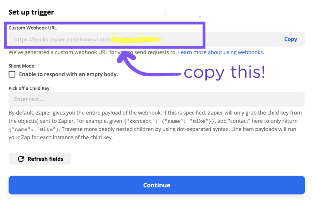 Copy the Custom Webhook URL