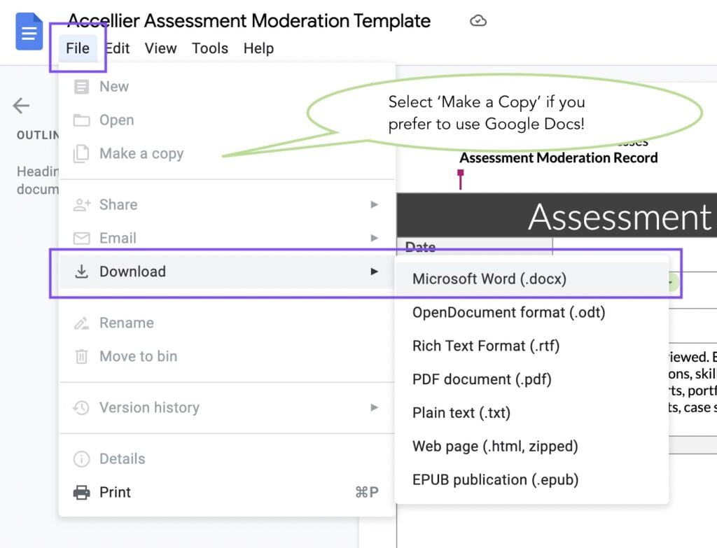 Download Google Docs as Word Document or Copy to a new Document